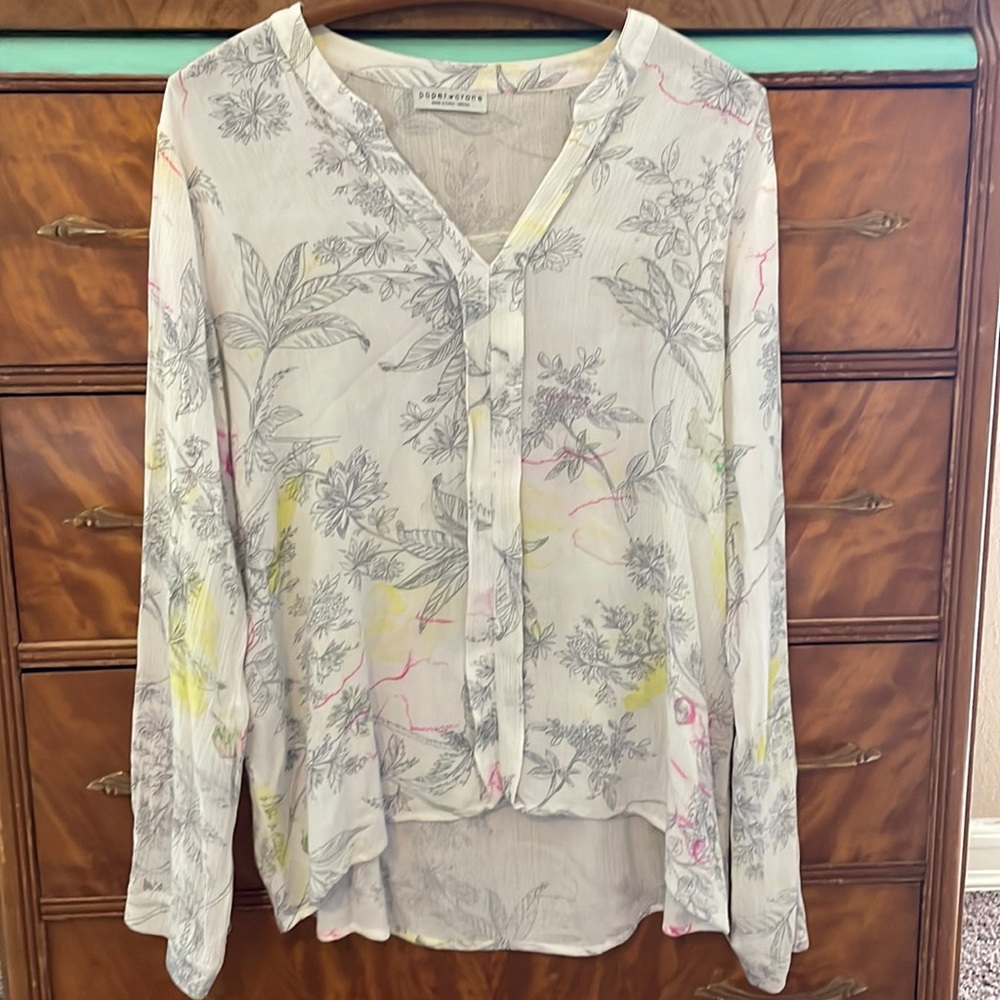 Boutique Paper Crane Long Sleeve Blouse Artsy Floral Women’s Size Medium